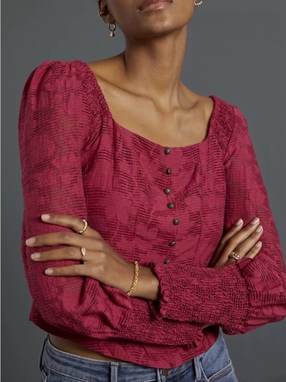 Anthropologie - NWOT - Square-Neck Button-Front Blouse in Berry